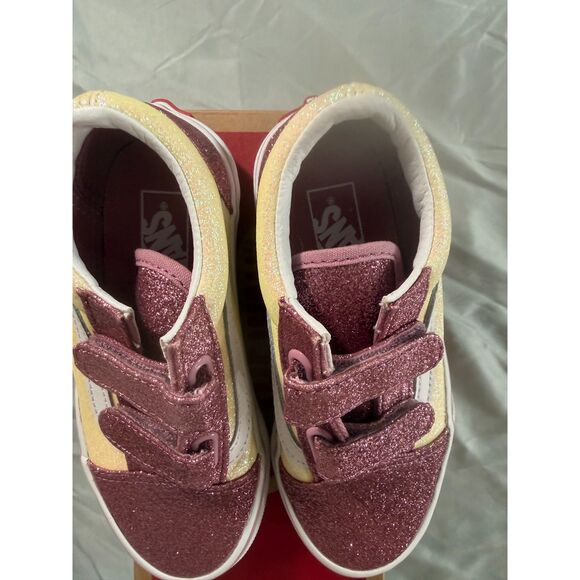 NIB! Vans Old Skool V Glitter Two Tone Velcro Shoes - Toddler Size 12 - Picture 4 of 7